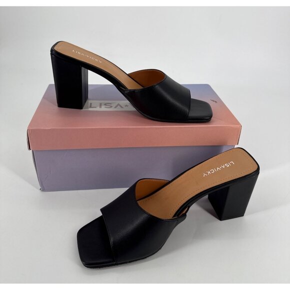 Lisa Vicky Womens Sandals Vital Black Nappa Open Toe Block Heel 9.5 - Picture 1 of 11